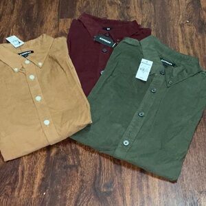 Express Men's Casual long-sleeved shirt -Tan, Burgundy, and Olive Bundle 3